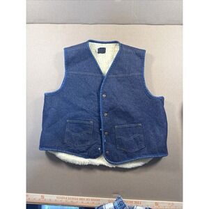 Vintage Sears Roebucks Mens Sherpa Lined Denim Jean Western Vest, Size XL